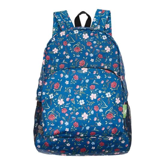 Rucksack ECO CHIC faltbar Blüten Navy Blau 27x43x16cm Kunststoff 100% recycelt
