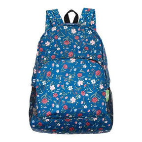 Rucksack ECO CHIC faltbar Blüten Navy Blau 27x43x16cm Kunststoff 100% recycelt
