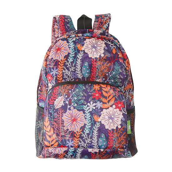 Rucksack ECO CHIC faltbar Blumen Lila 27x43x16cm Kunststoff 100% recycelt