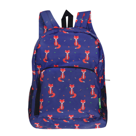 Rucksack ECO CHIC faltbar Füchse Navy Blau 27x43x16cm Kunststoff 100% recycelt