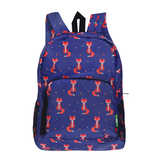 Rucksack ECO CHIC faltbar Füchse Navy Blau 27x43x16cm Kunststoff 100% recycelt