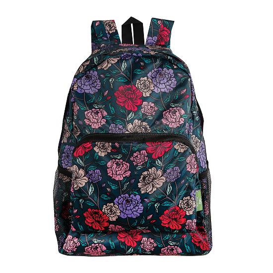 Rucksack ECO CHIC faltbar Grosse Blumen Grün 27x43x16cm 100% recycelter Kunststoff