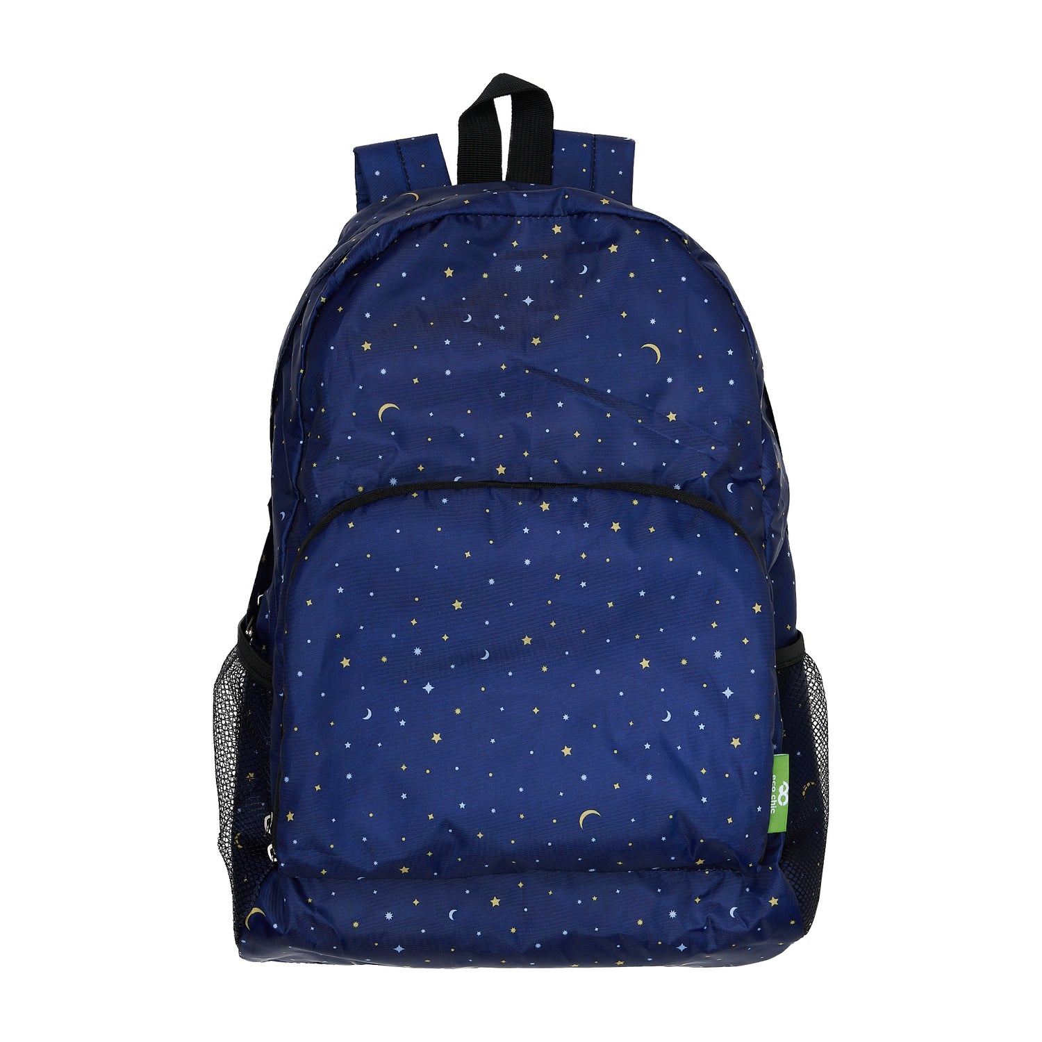 Rucksack ECO CHIC faltbar Mond und Sterne  Navy Blau 27x43x16cm Kunststoff 100% recycelt