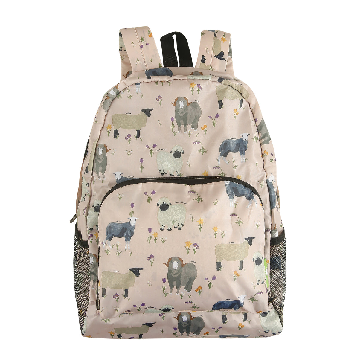 Rucksack ECO CHIC faltbar Schaf-Vielfalt Beige 27x43x16cm 100% recycelter Kunststoff