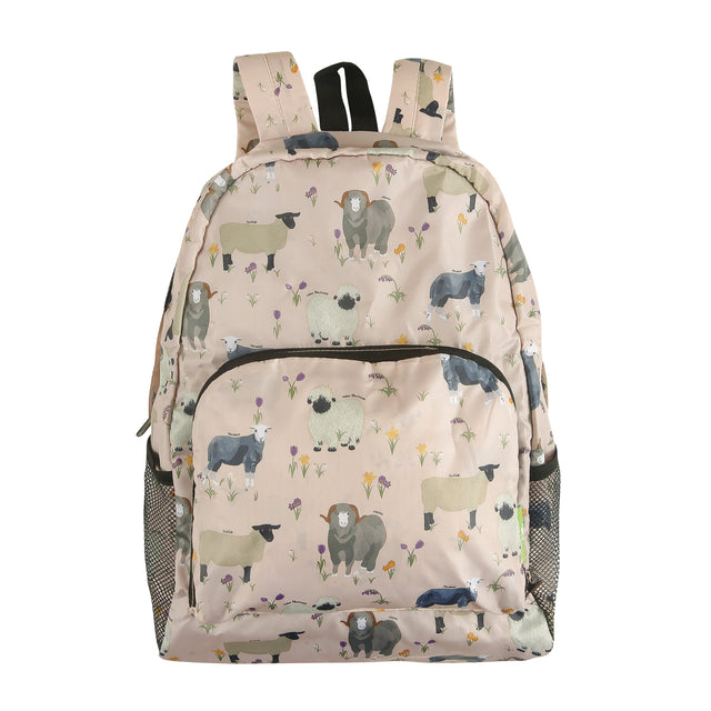 Rucksack ECO CHIC faltbar Schaf-Vielfalt Beige 27x43x16cm 100% recycelter Kunststoff