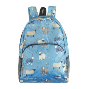 Rucksack ECO CHIC faltbar Schaf-Vielfalt Blau 27x43x16cm 100% recycelter Kunststoff