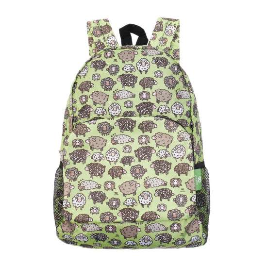 Rucksack ECO CHIC faltbar Schafe Grün 27x43x16cm Kunststoff 100% recycelt