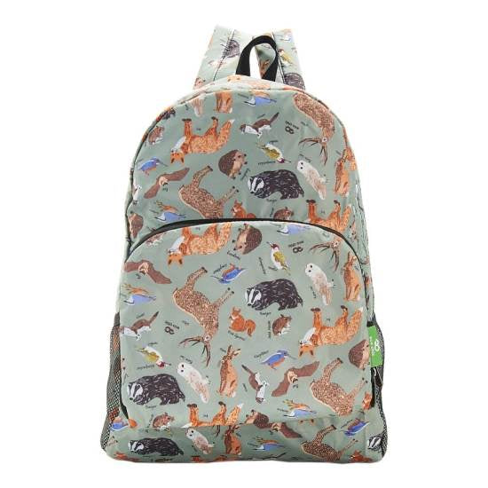 Rucksack ECO CHIC faltbar Waldtiere Grün 27x43x16cm Kunststoff 100% recycelt