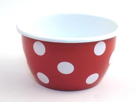 Schale Emaille rot mit weissen Punkten D 12cm Höhe 8cm