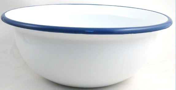 Schale Emaille weiss mit blauem Rand D 36cm