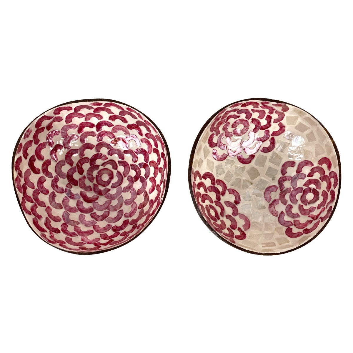 Schale Kokosnuss mit Perlmutt Rot/Weiss (2er Set)