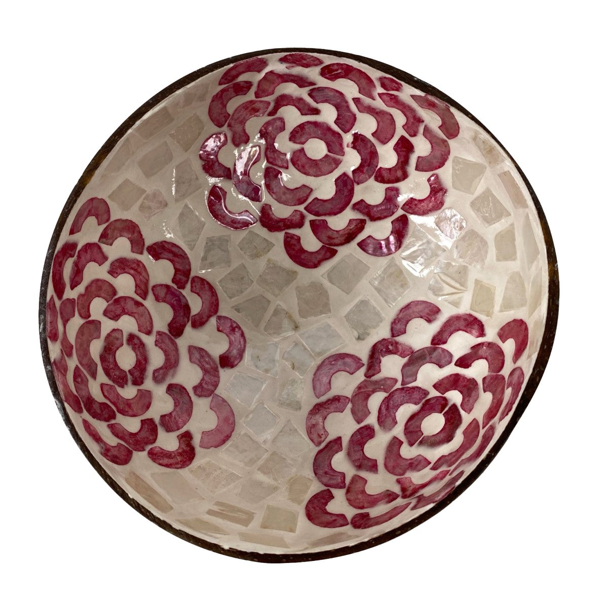 Schale Kokosnuss mit Perlmutt Rot/Weiss (2er Set)