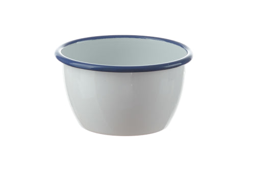 Schale tief Emaille weiss mit blauem Rand D 12cm