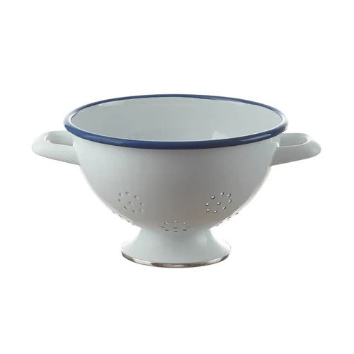 Sieb Emaille weiss mit blauem Rand D 22cm