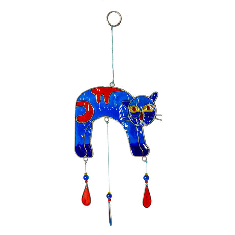 Suncatcher Katze blau/rot 30cm