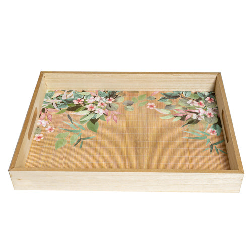 Tablett Bambus gross, Blumenmuster 40x30x5cm
