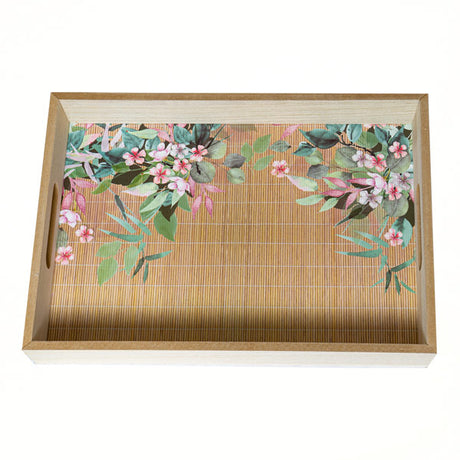 Tablett Bambus klein, Blumenmuster 35x25x5 cm