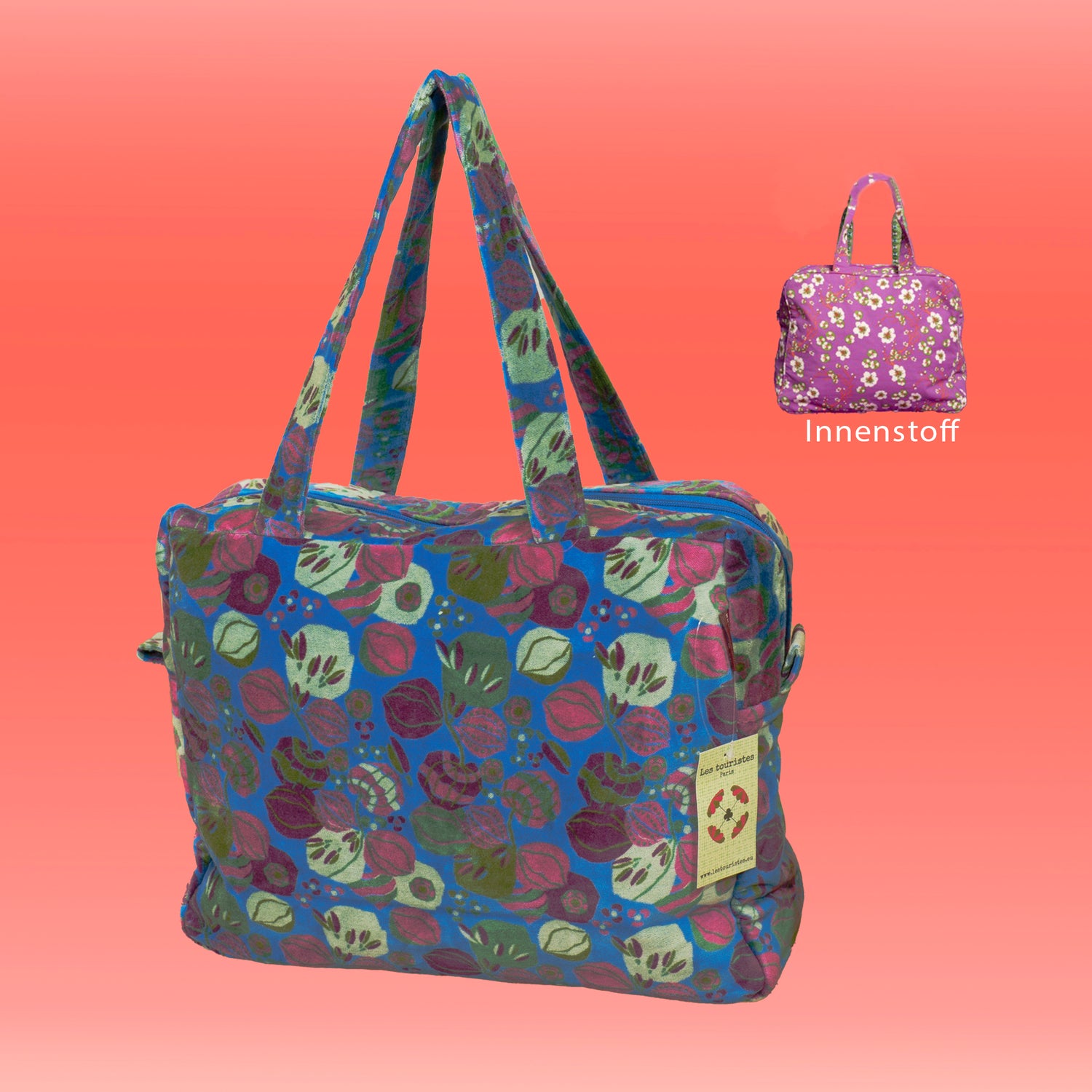 Tasche Samt (BLOOM BLUE) 100% Baumwolle 34x26x10 cm