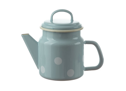 Teekanne Emaille konisch mit Deckel 1 Liter blau mit weissen Punkten