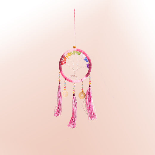 Traumfänger Baum des Lebens pink lila mit Steinen 9x32cm