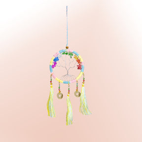 Traumfänger Baum des Lebens rosa gelb türkis mit Steinen 9x32cm