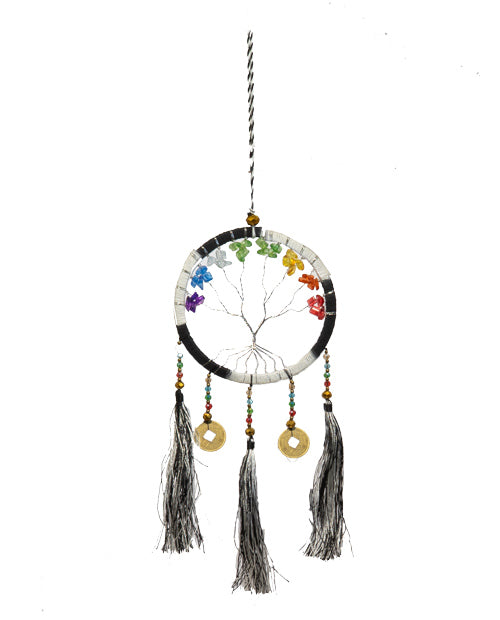 Traumfänger Baum des Lebens schwarz weiss mit Steinen 9x32cm