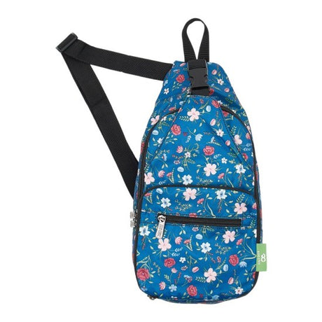 Umhängetasche ECO CHIC faltbar Blüten Navy Blau 8x38x10cm Kunststoff 100% recycelt