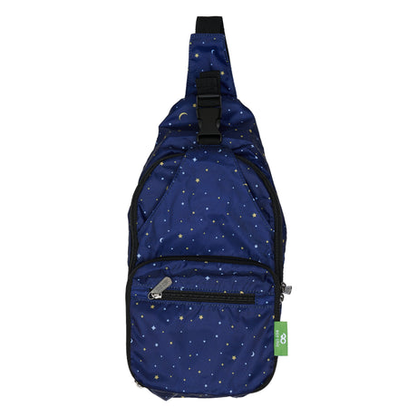 Umhängetasche ECO CHIC faltbar Mond und Sterne Navy Blau 18x38x10cm Kunststoff 100% recycelt