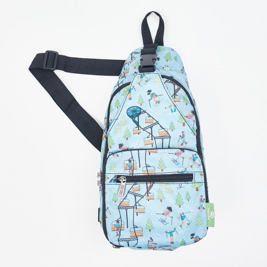 Umhängetasche ECO CHIC faltbar Skifahrer Hell Blau 8x38x10cm Kunststoff 100% recycelt