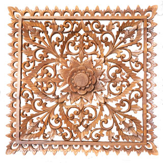 Wand Relief quadratisch 50cm dunkles Holz