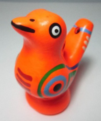 Wasserpfeife ca.8cm aus Ton Vogel bemalt PERU Handarbeit