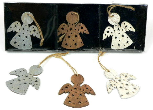 Weihnachtsbaumhänger 6erSet Holz Engel 25x9x1.5cm