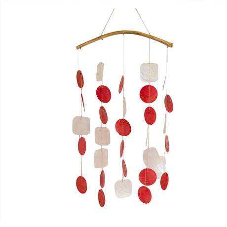 Windspiel mit Capizmuschel rot weiss Rattan 59cm