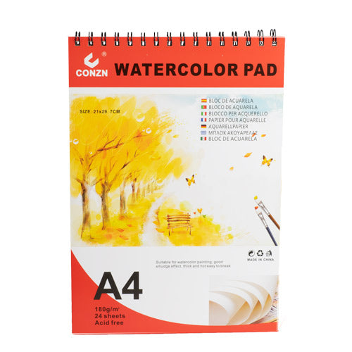 Zeichenblock A4 für Wasserfarben 24 Seiten 29.7x21cm 180g/m2